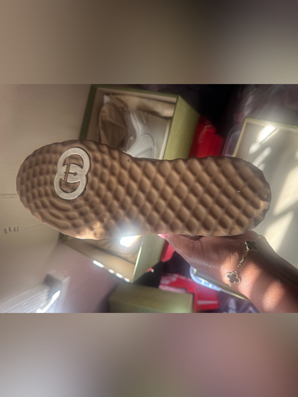 Kids Neutral Tan Slide Sandals With Quilted Sole